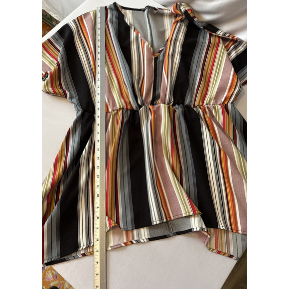 Bloomchic Plus Size Women's 22/24 Retro Stripe V Neck Peplum Asymmetric Tunic - Picture 10 of 11